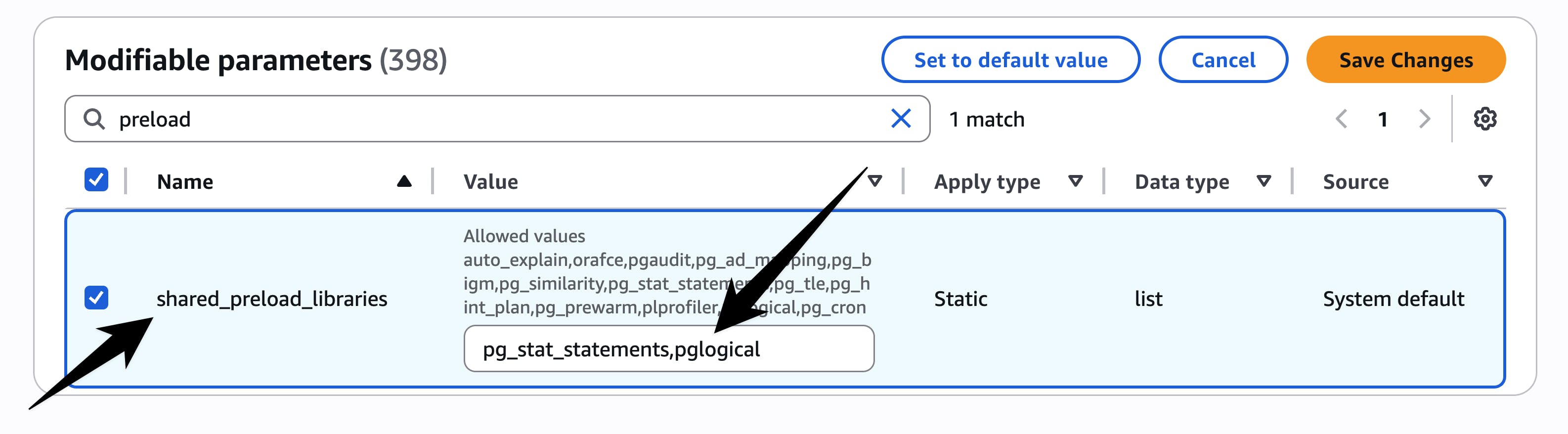 Preload libraries parameter