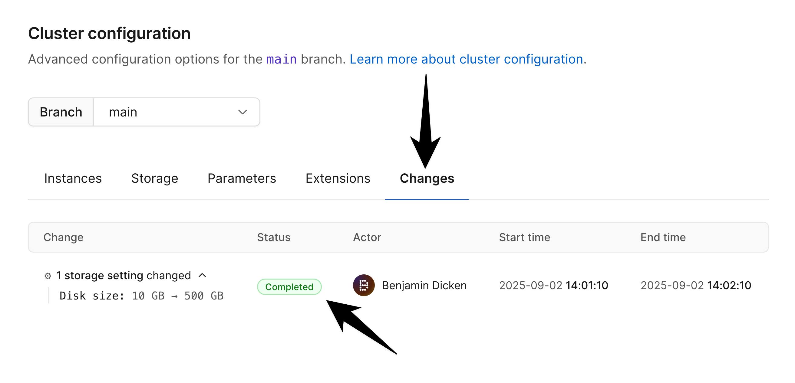 Confirm disk size change