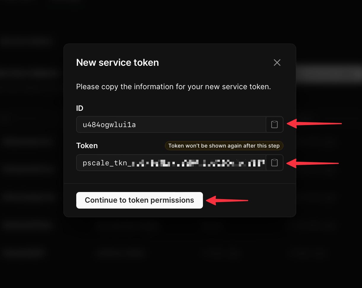 Service token detail page