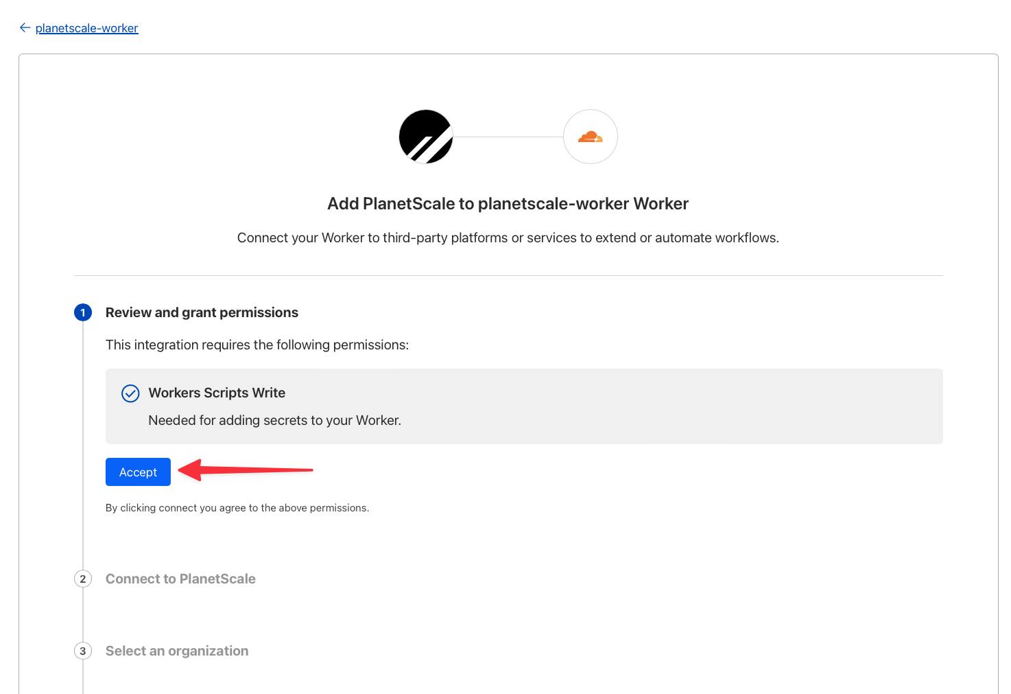 PlanetScale Cloudflare integration wizard - step 3