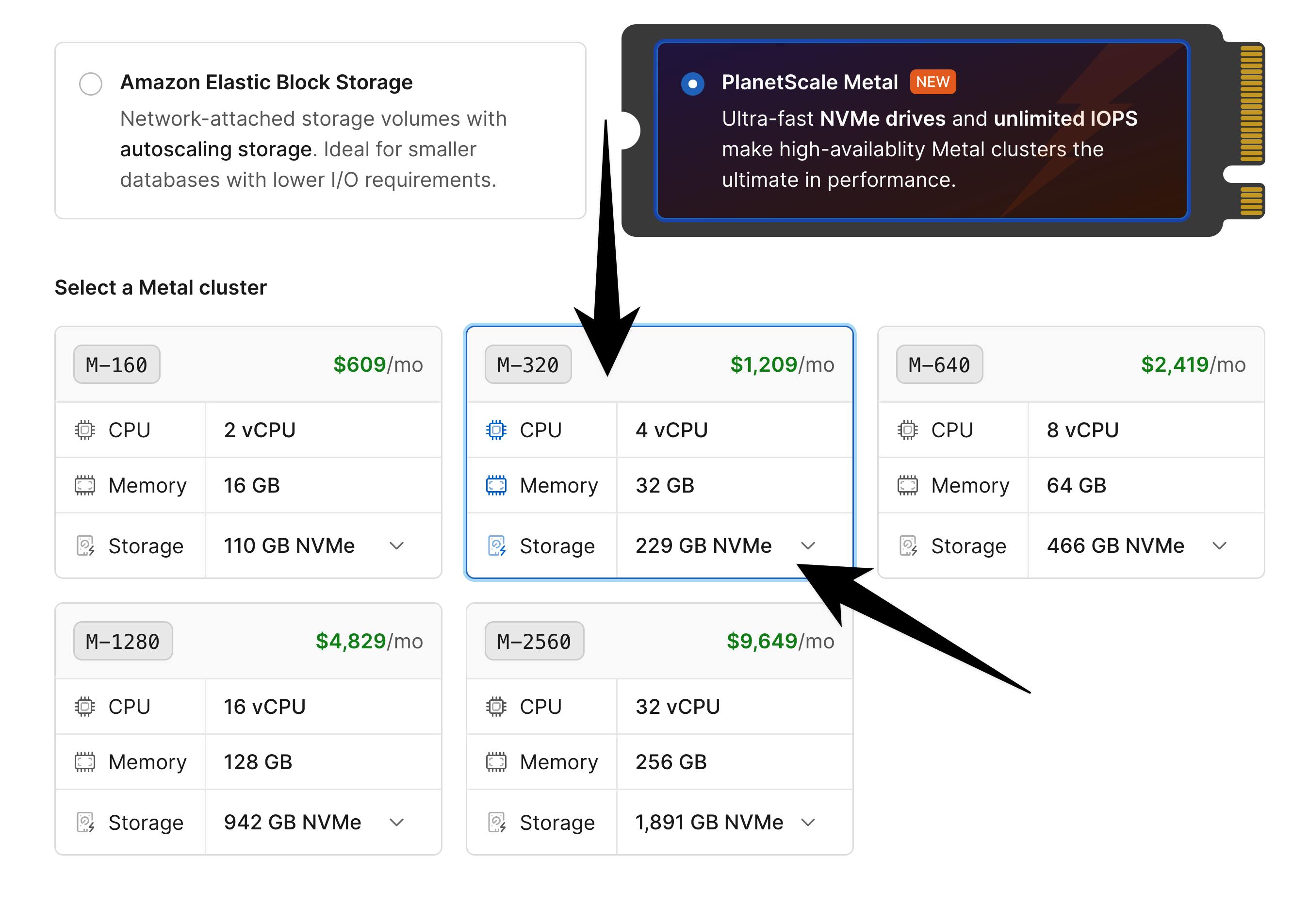 Select Metal database size