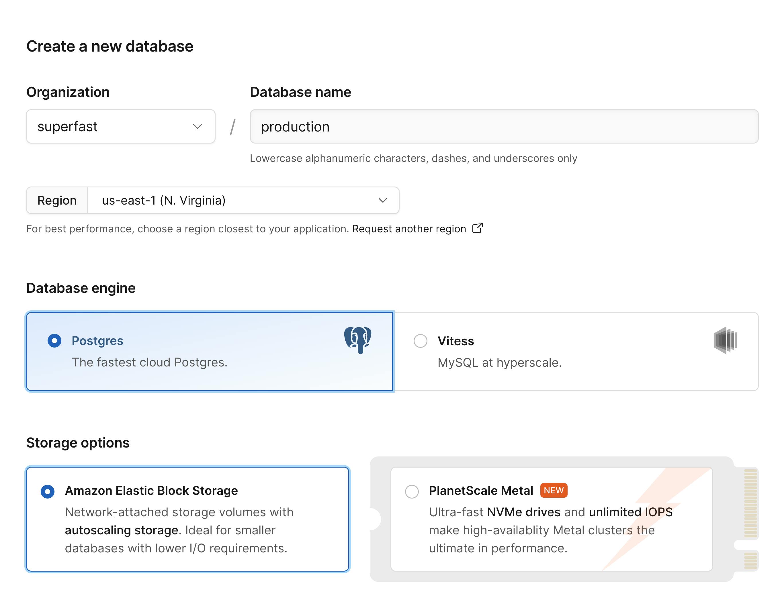 Create a new PlanetScale for Postgres database