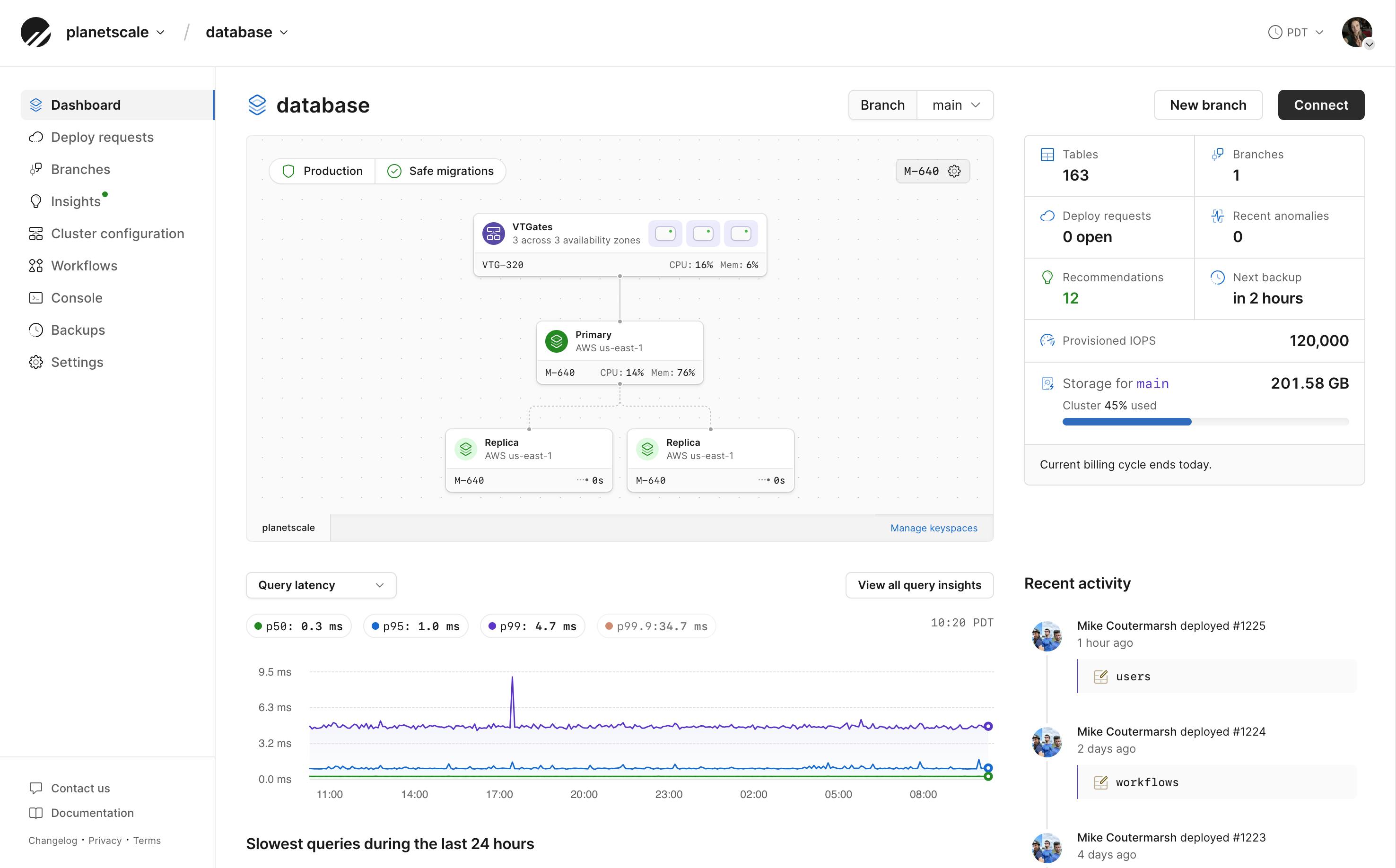 PlanetScale dashboard