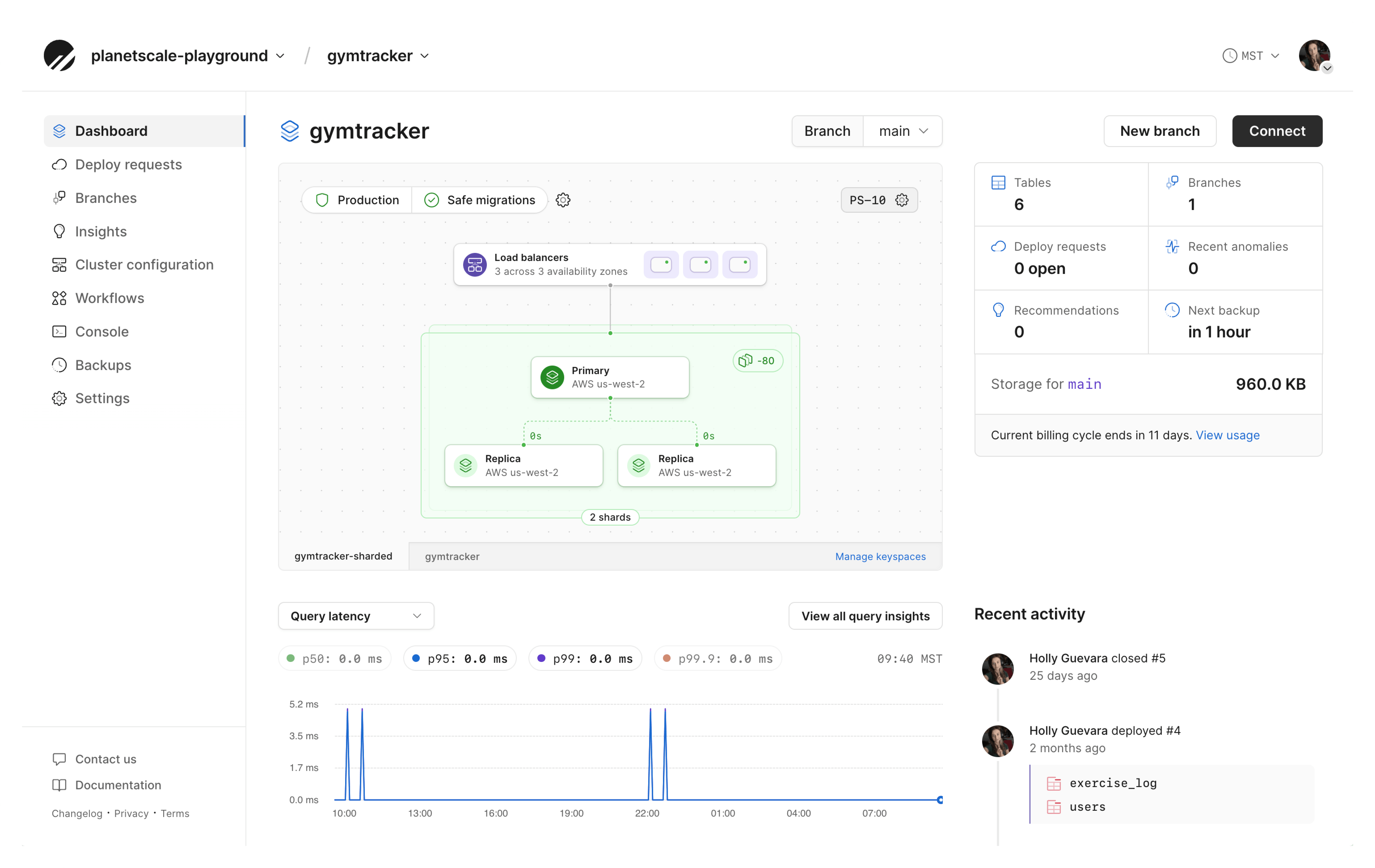 PlanetScale dashboard