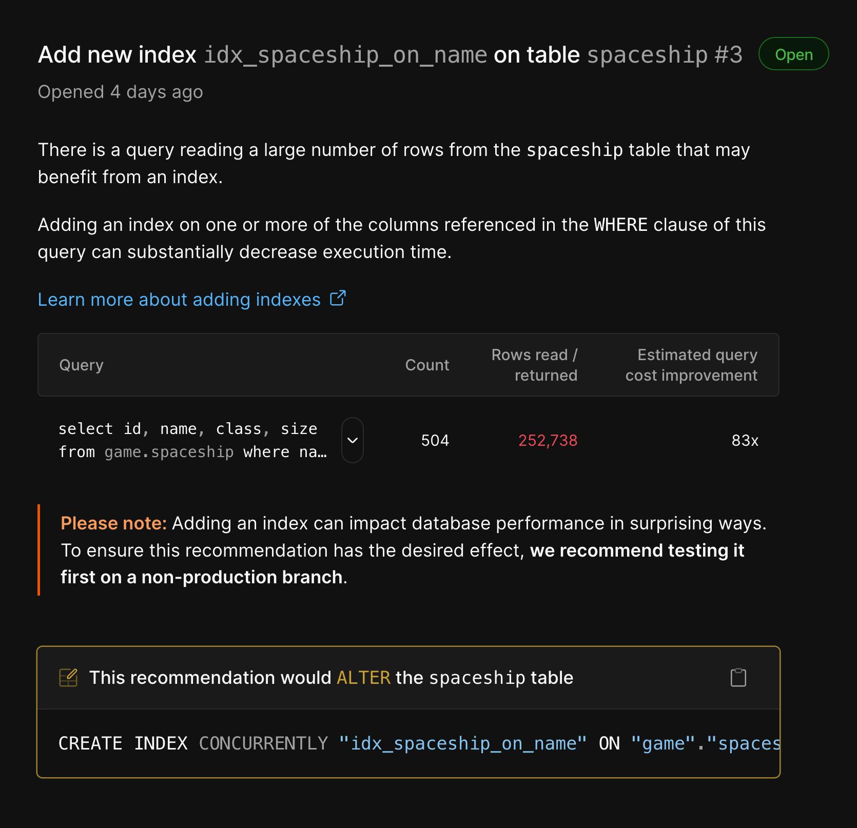 Postgres index schema recommendations