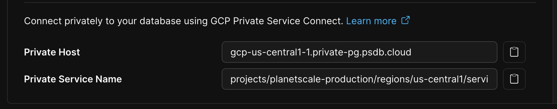 Private connection strings