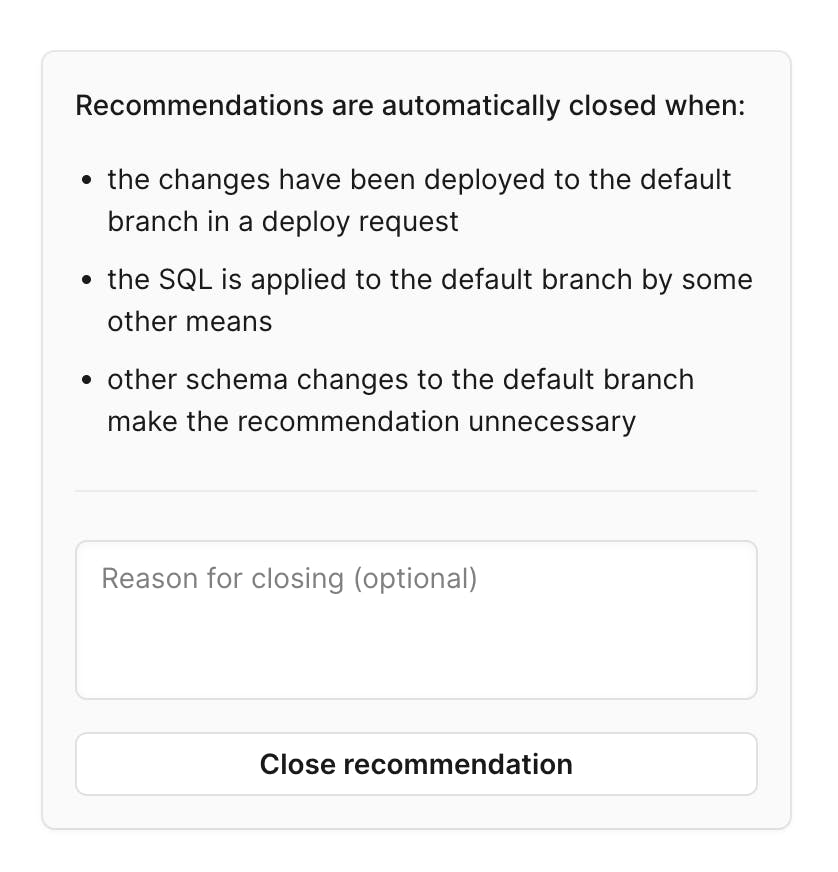 Schema recommendation reason