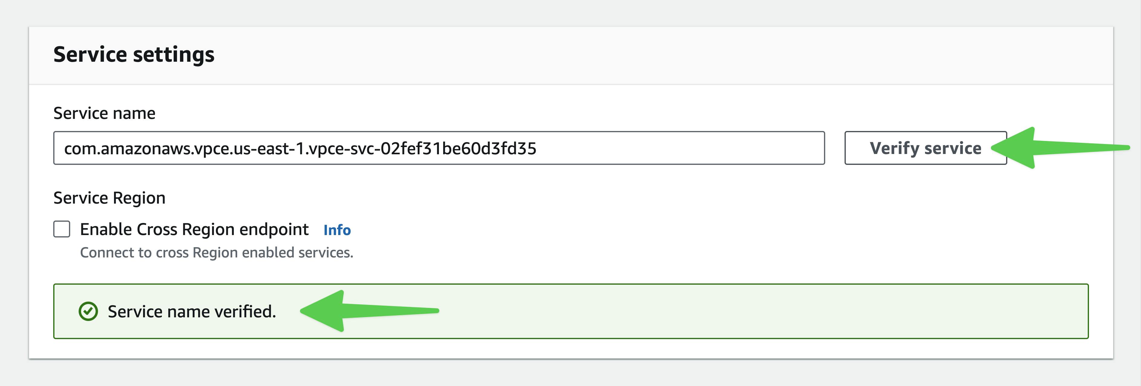 Endpoint service name and verification